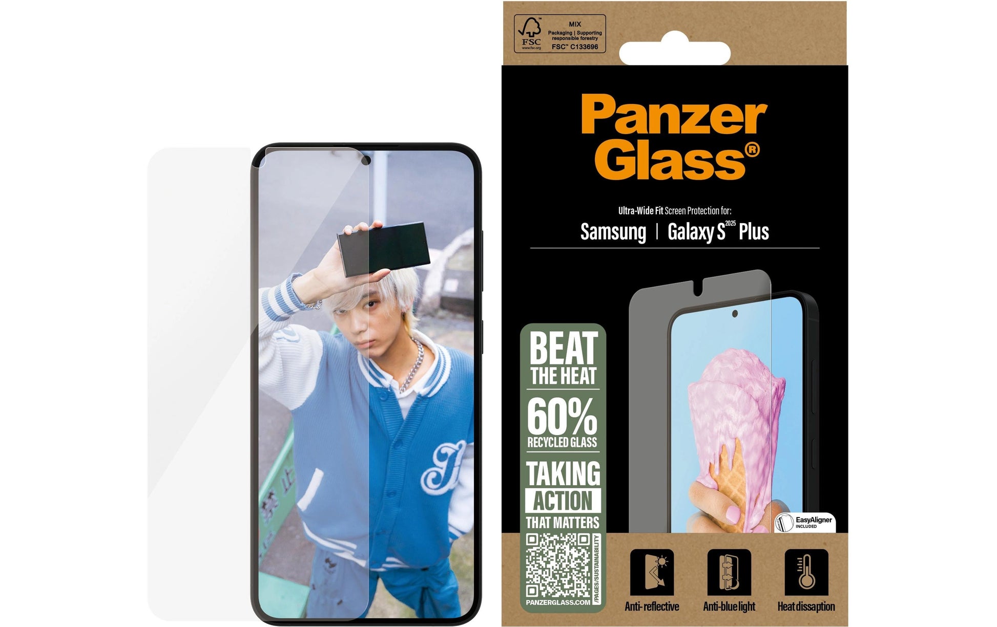 PanzerGlass Displayschutz (Panzerglas), Ultra-Wide Fit – für Galaxy S25+/S24 Plus – mit Applikator