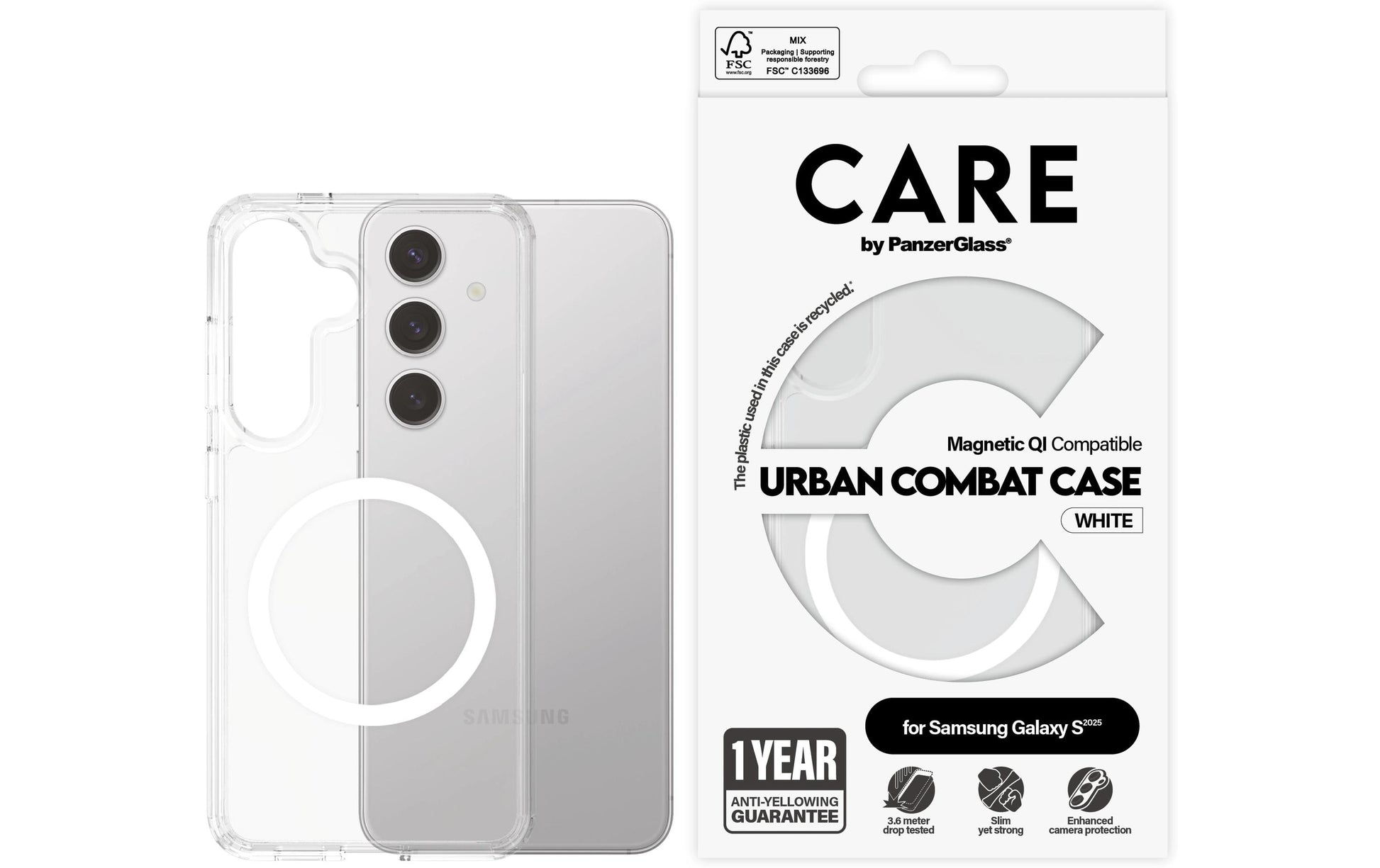 PanzerGlass CARE Flagship Backcover – für Samsung Galaxy S25, Kunststoff, Transparent, bis 3,6 m sturzsicher