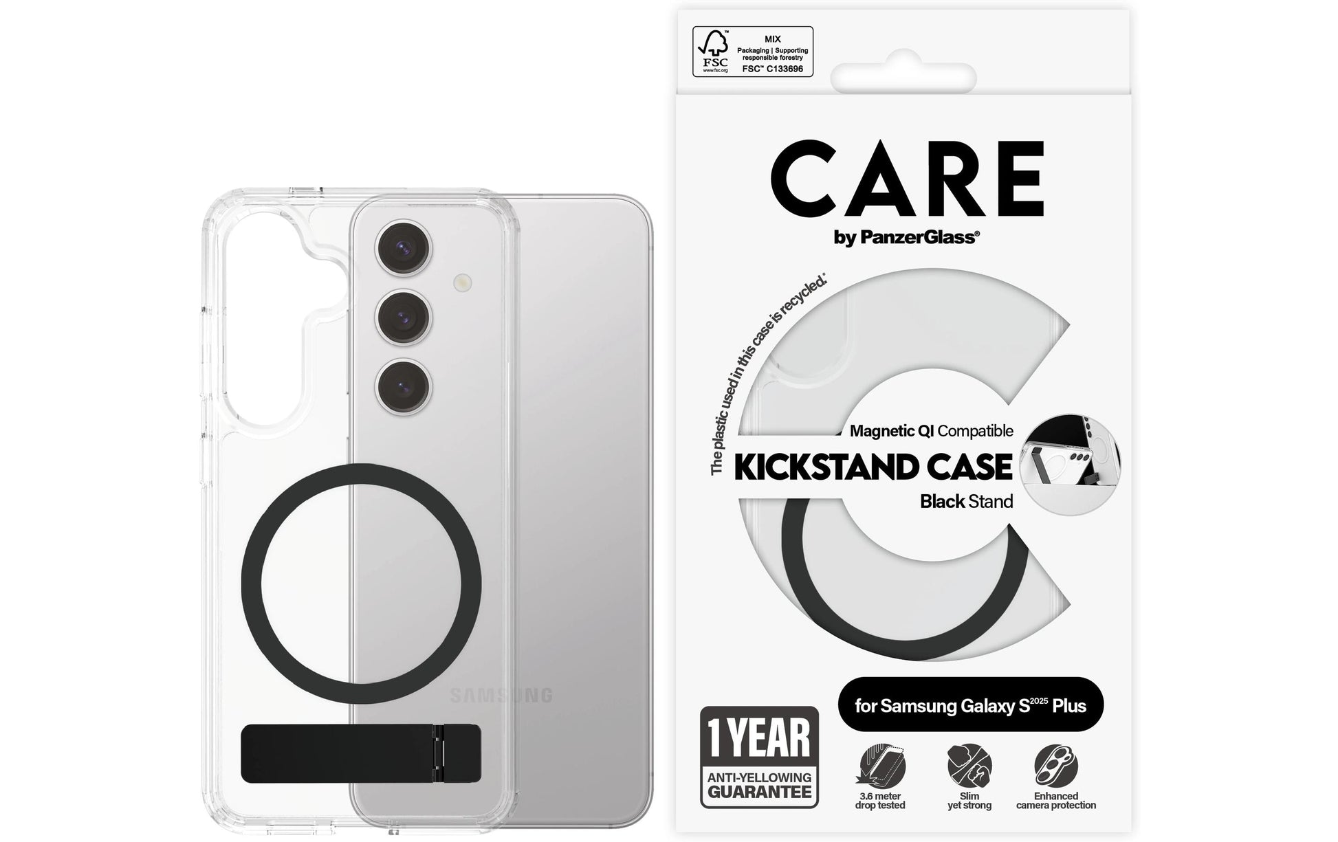 PanzerGlass CARE – Backcover – für Samsung Galaxy S25+ – transparent – mit Ständer, Qi-kompatibel