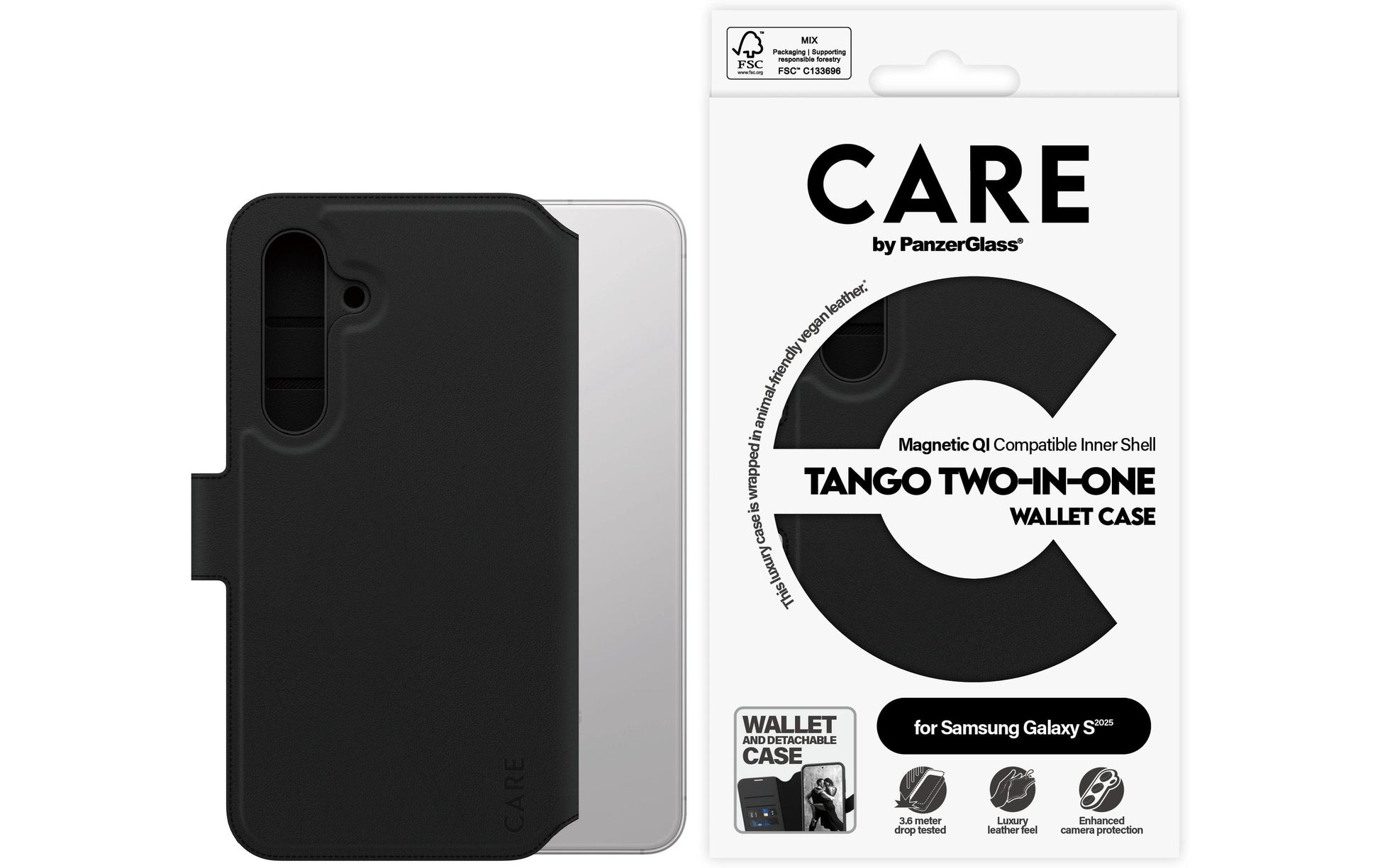 PanzerGlass CARE Feature Tango Wallethülle – für Samsung Galaxy S25, bis 2,4 m sturzsicher, Qi-kompatibel