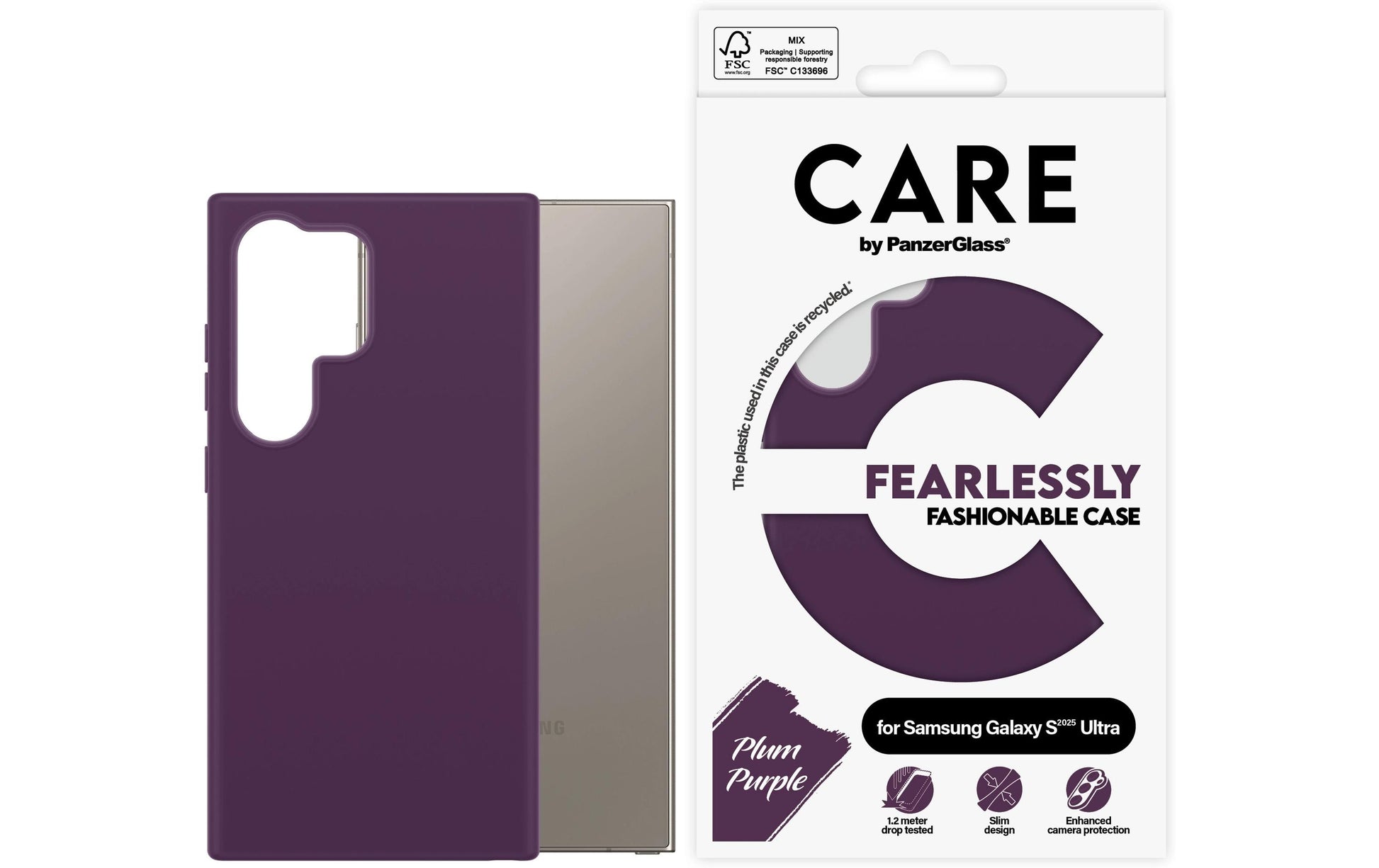 PanzerGlass CARE Backcover – für Samsung Galaxy S25 Ultra, Kunststoff, Pflaumenlila, bis 1,2 m sturzsicher