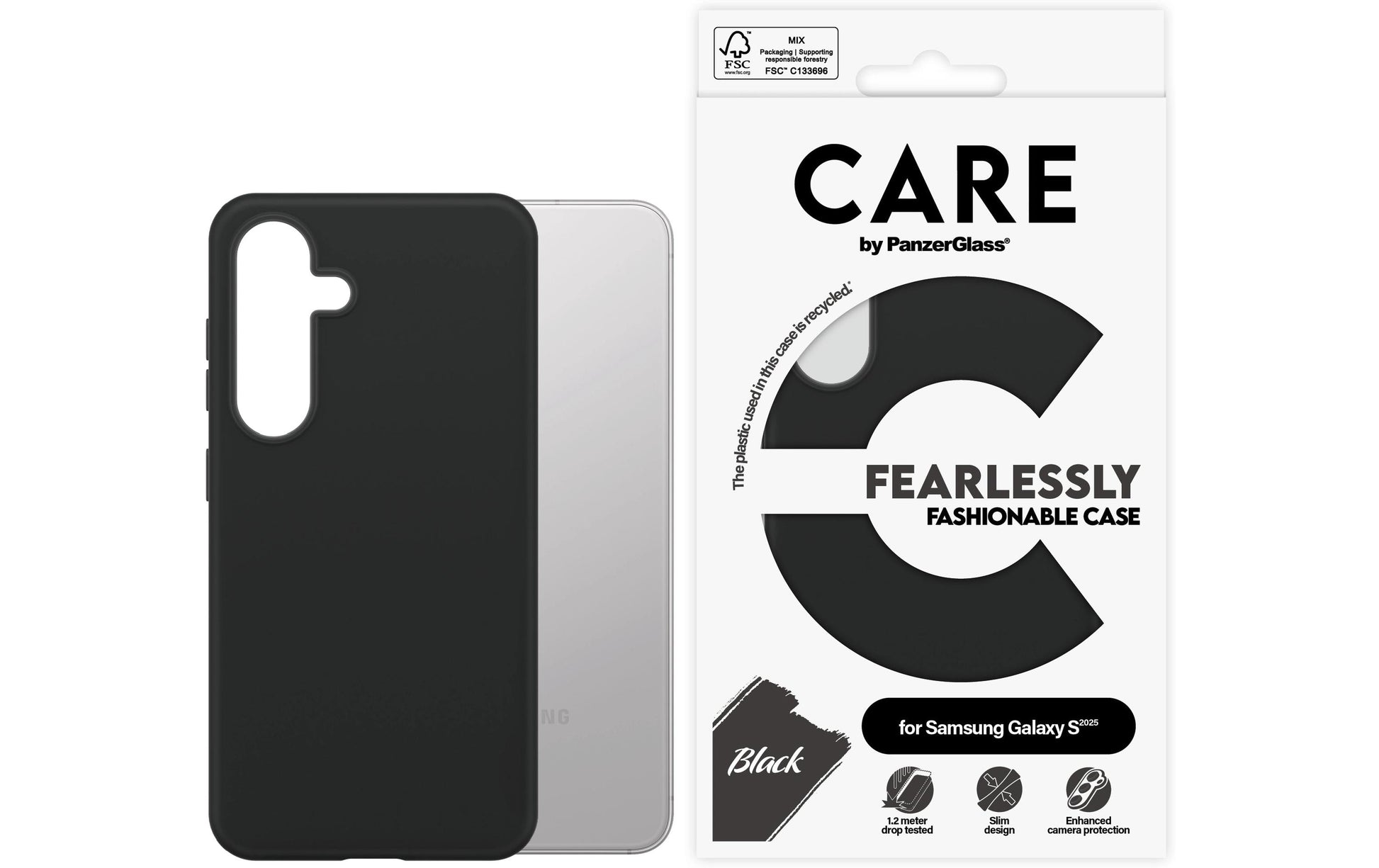 PanzerGlass CARE Backcover – für Samsung Galaxy S25, Kunststoff, Schwarz, kratz- und schockresistent