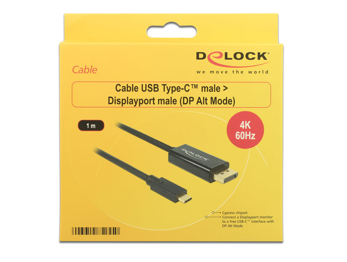DeLOCK USB-C auf DisplayPort Kabel DP 1.2 4K 60 Hz – 1 m – für Geräte mit USB-C (DisplayPort Alt Mode)