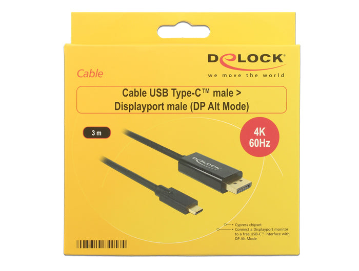 DeLOCK USB-C auf DisplayPort Kabel DP 1.2 4K 60 Hz – 3 m – für Windows, Mac
