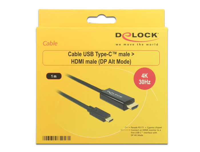 DeLOCK USB-C auf HDMI Kabel 4K 30 Hz – 1 m – für Geräte mit USB-C (DP Alt Mode)