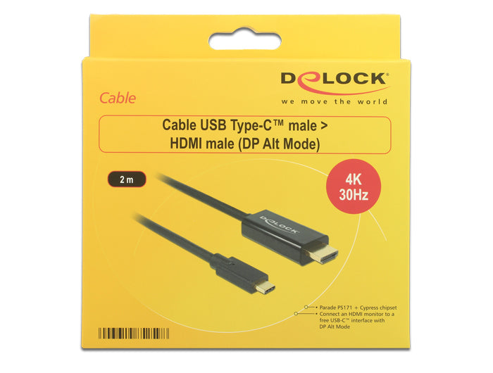 DeLOCK USB-C auf HDMI Kabel – 4K 30 Hz – 2 m – für Geräte mit USB-C (DisplayPort Alt Mode)