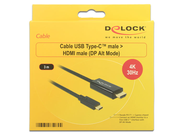 DeLOCK USB-C auf HDMI Kabel 4K 30 Hz – 3 m – für Geräte mit USB-C (DisplayPort Alt Mode)