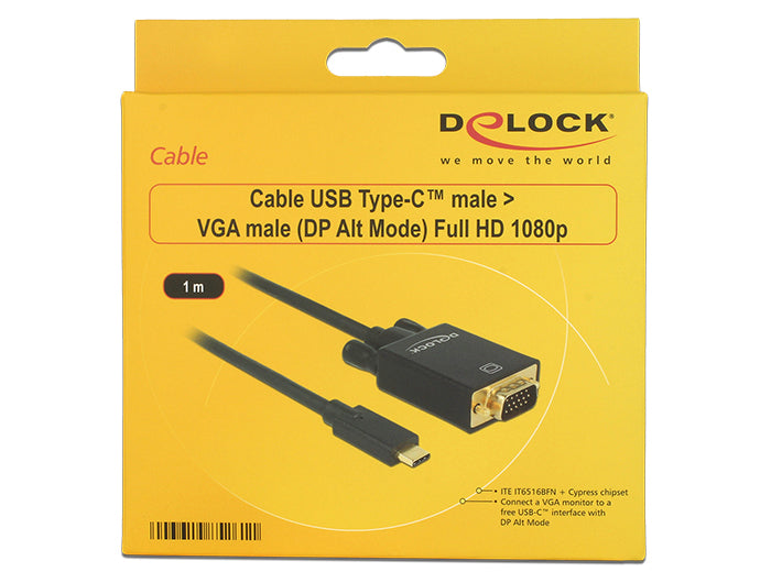 DeLOCK USB-C auf VGA Kabel 1080p 60 Hz – 1 m – für Geräte mit USB-C (DisplayPort Alt Mode)
