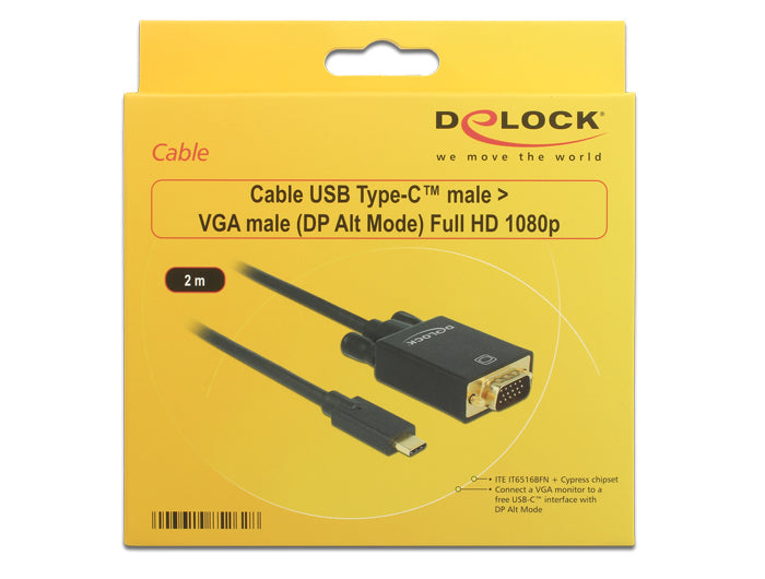 DeLOCK USB-C auf VGA Kabel – 1080p 60 Hz – 2 m – für Geräte mit USB-C (DisplayPort Alt Mode)