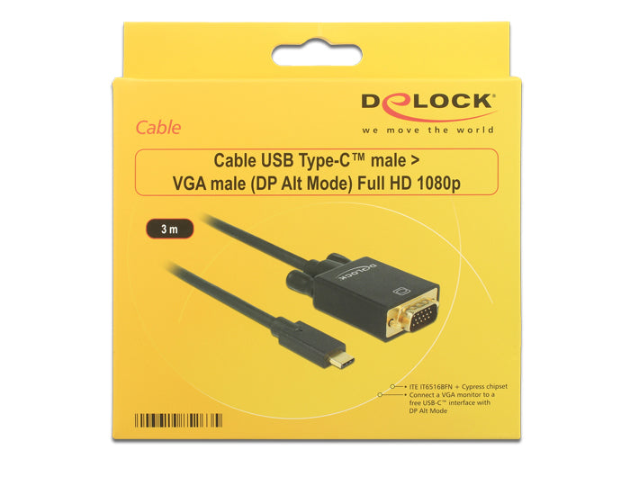 DeLOCK USB-C auf VGA Adapter, 1920×1080@60 Hz, 3 m, vergoldete Stecker