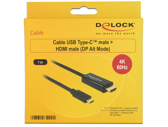 DeLOCK USB-C auf HDMI Kabel 4K 60 Hz – 1 m – für Geräte mit USB-C (DisplayPort Alt Mode oder Thunderbolt 3)