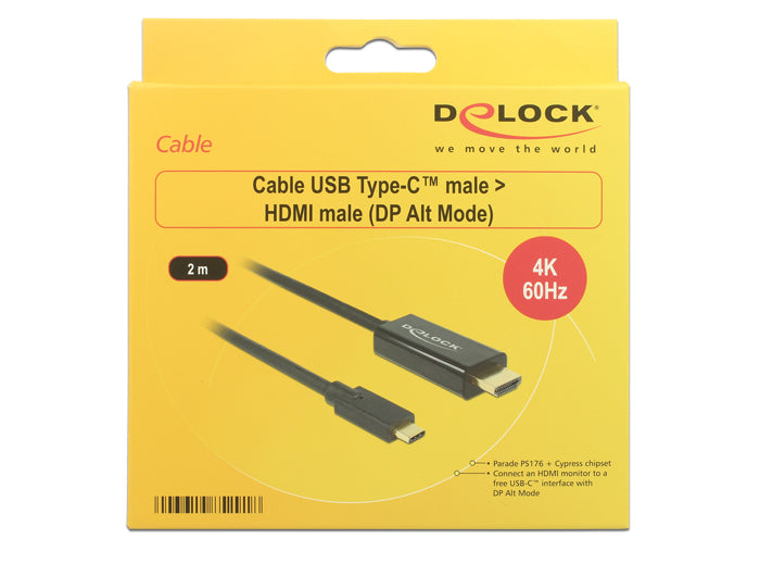 DeLOCK USB-C auf HDMI Kabel 4K 60 Hz – 2 m – für Geräte mit USB-C (DP Alt Mode/Thunderbolt 3)