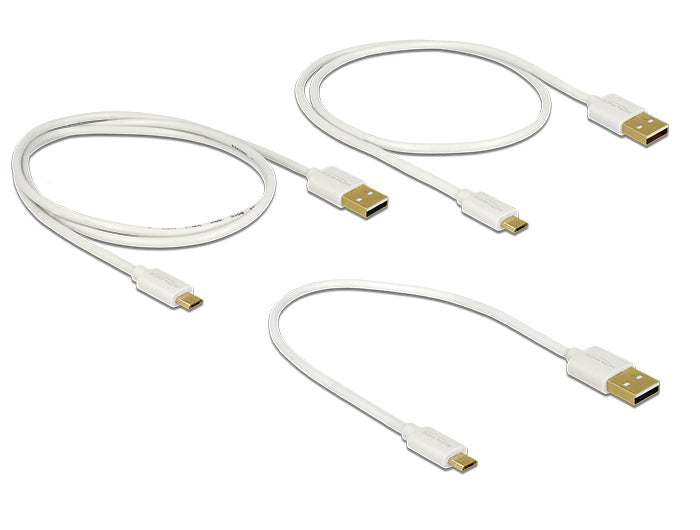 DeLOCK USB-A auf Micro-USB-B Kabel – USB 2.0 (480 Mbit/s) – 0,3/0,6/0,9 m – Weiss – 3er-Set