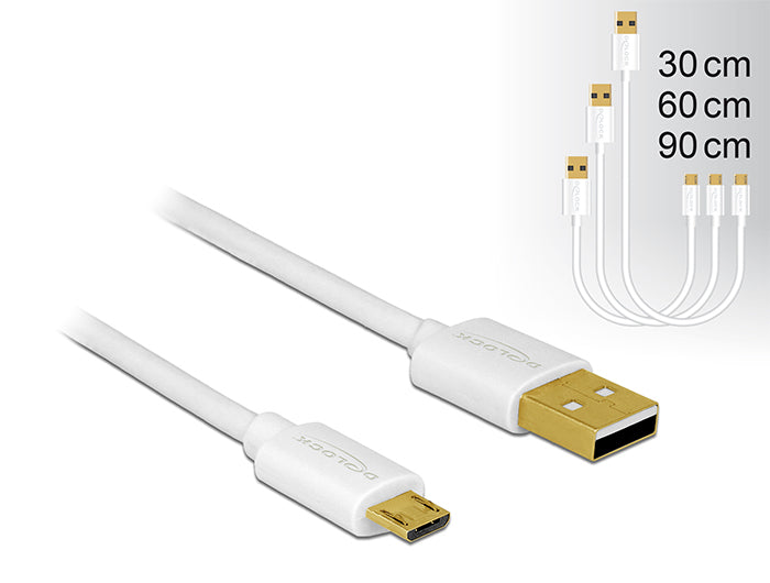 DeLOCK USB-A auf Micro-USB-B Kabel – USB 2.0 (480 Mbit/s) – 0,3/0,6/0,9 m – Weiss – 3er-Set