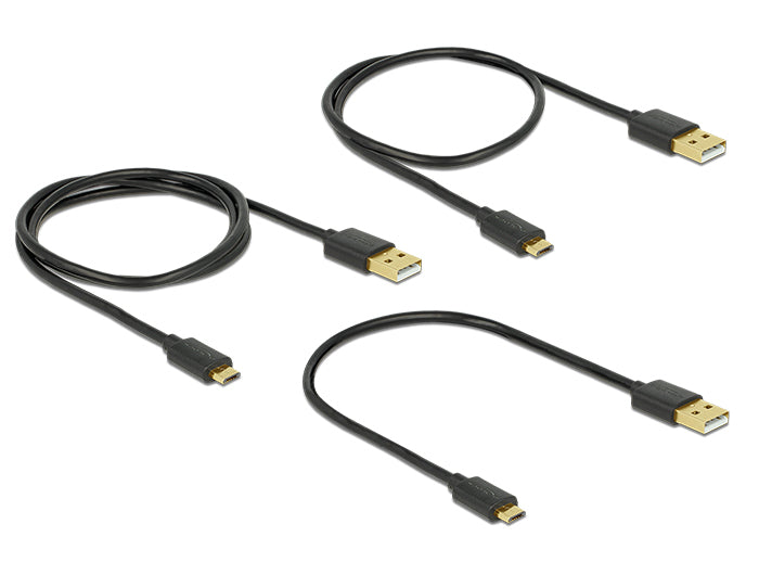 DeLOCK USB-Kabel – USB-A auf Micro-USB-B Kabel – USB 2.0 (480 Mbit/s) – 0,3/0,6/0,9 m – Schwarz – 3er-Set