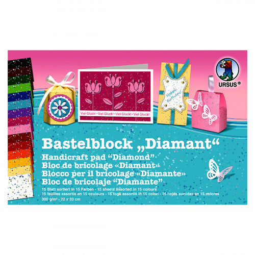 URSUS Designpapierblock Diamant – 22 × 33 cm, sortiert, 300 g/m² – 15 Blatt