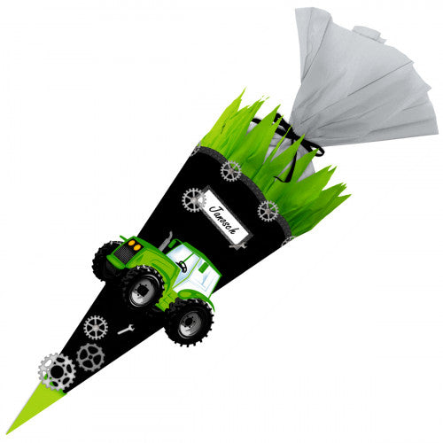 Ursus Schultüten-Bastelset – Traktor – 68 × Ø 20 cm, 6-eckig, Papier, Grün, Klebeband