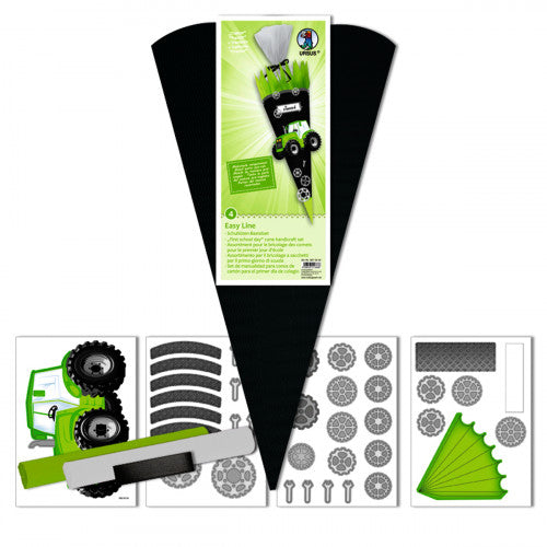 Ursus Schultüten-Bastelset – Traktor – 68 × Ø 20 cm, 6-eckig, Papier, Grün, Klebeband