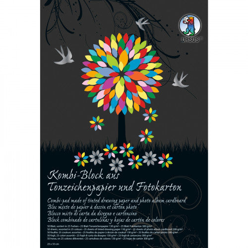 URSUS Kombi-Block – 23 × 33 cm, mehrfarbig, 50 g/m² – 50 Blatt, Kunstpapier