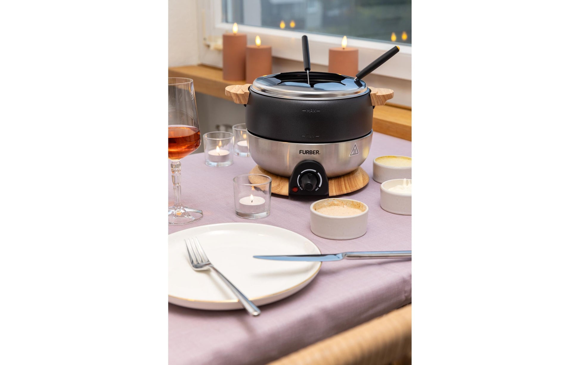 Furber. Furber Fondue-Set – Edelstahl, 1,8 l, 8 Personen, elektrisch – schwarz/silber