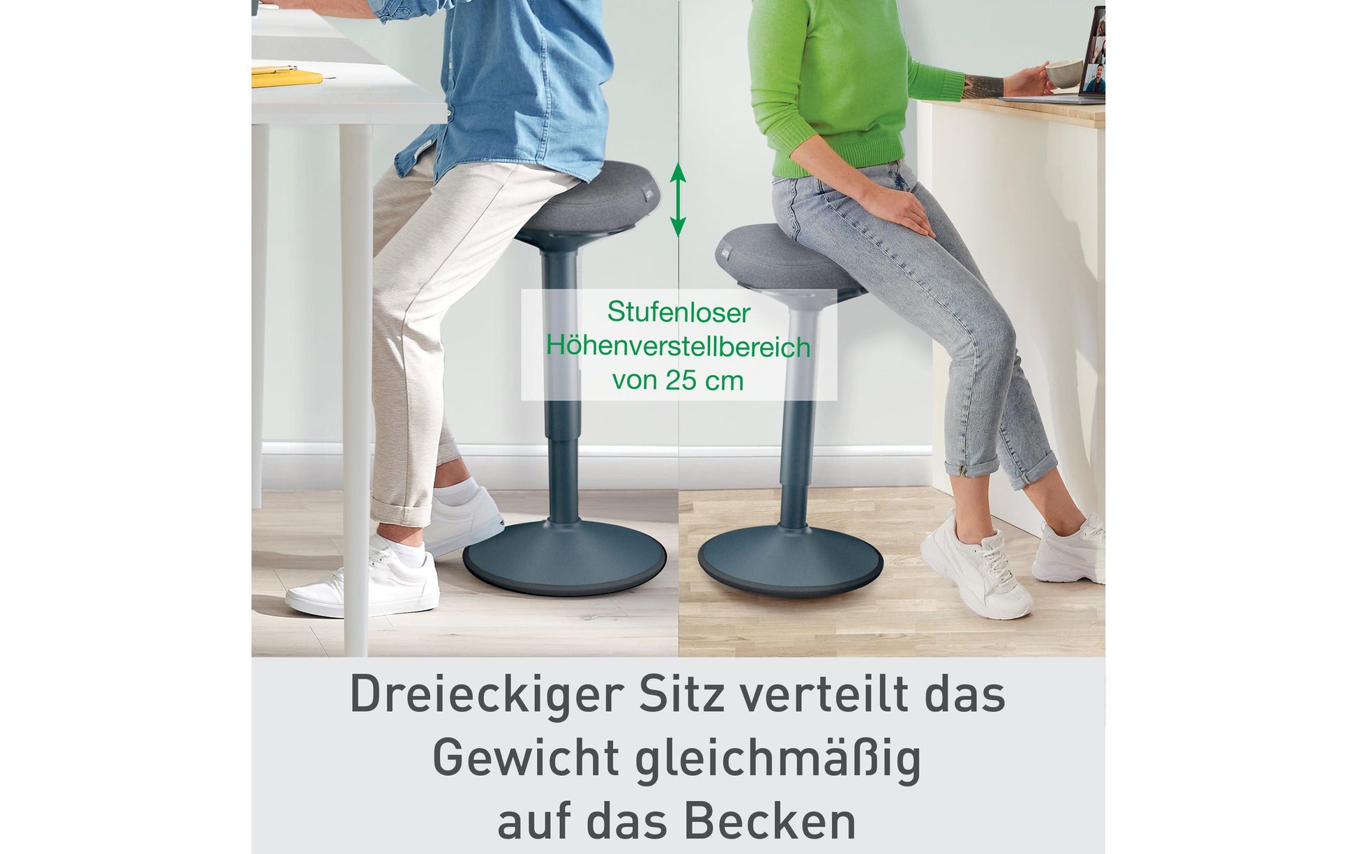Leitz Hocker Ergo Active – Sitzhöhe 57–82 cm, 110 kg, dunkelgrau