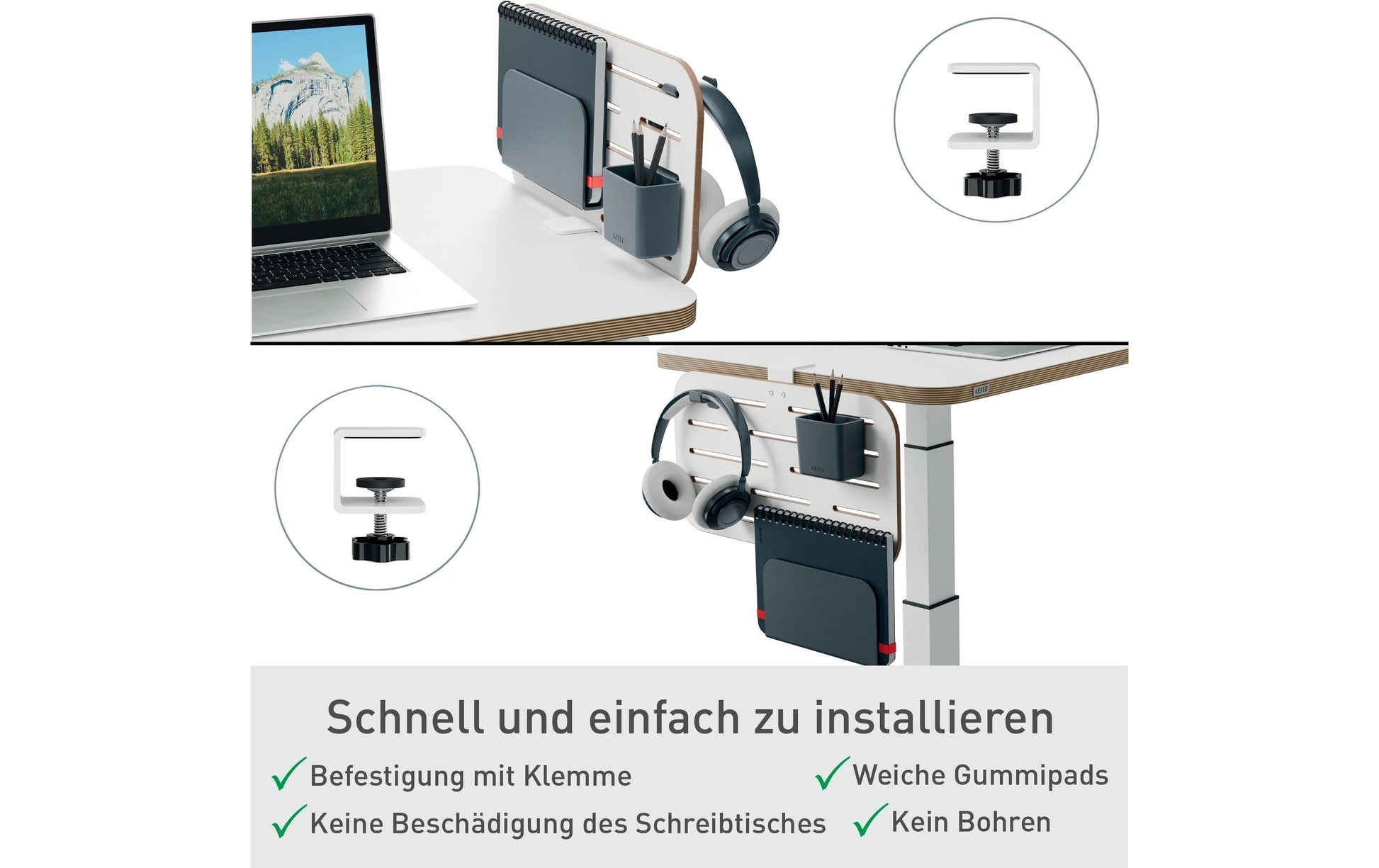 Leitz Pegboard-Organizer – für Tischplattendicke bis 35 mm, Leitz 65340001, 65360001 – 450 × 61 × 330 mm
