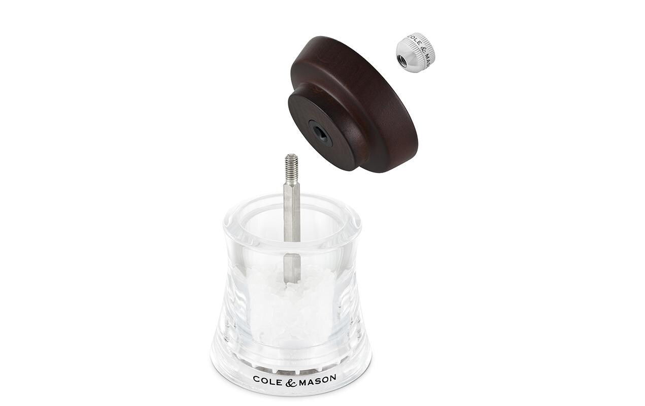 Cole & Mason Holborn SM – Salz-/Pfeffermühle Ø 6,1 × 9,5 cm, Acryl/Buchenholz, Schokolade/Transparent