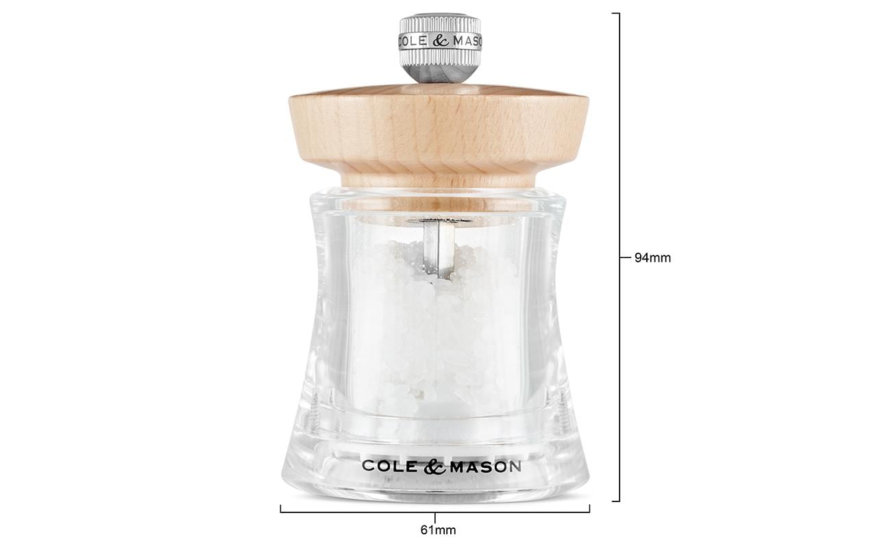 Cole & Mason Holborn SM – Salz-/Pfeffermühle Ø 6,1 × 9,5 cm, Acryl/Buche, Keramikmahlwerk, transparent/natur