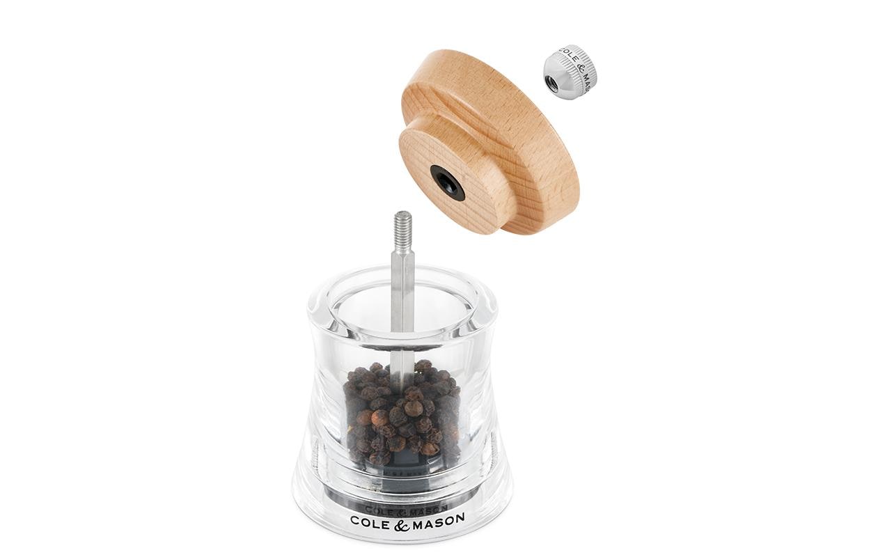 Cole & Mason Salz-/Pfeffermühle Ø 6,1 × 9,5 cm, Acryl/Buche, Karbonstahl-Mahlwerk, 6 Stufen