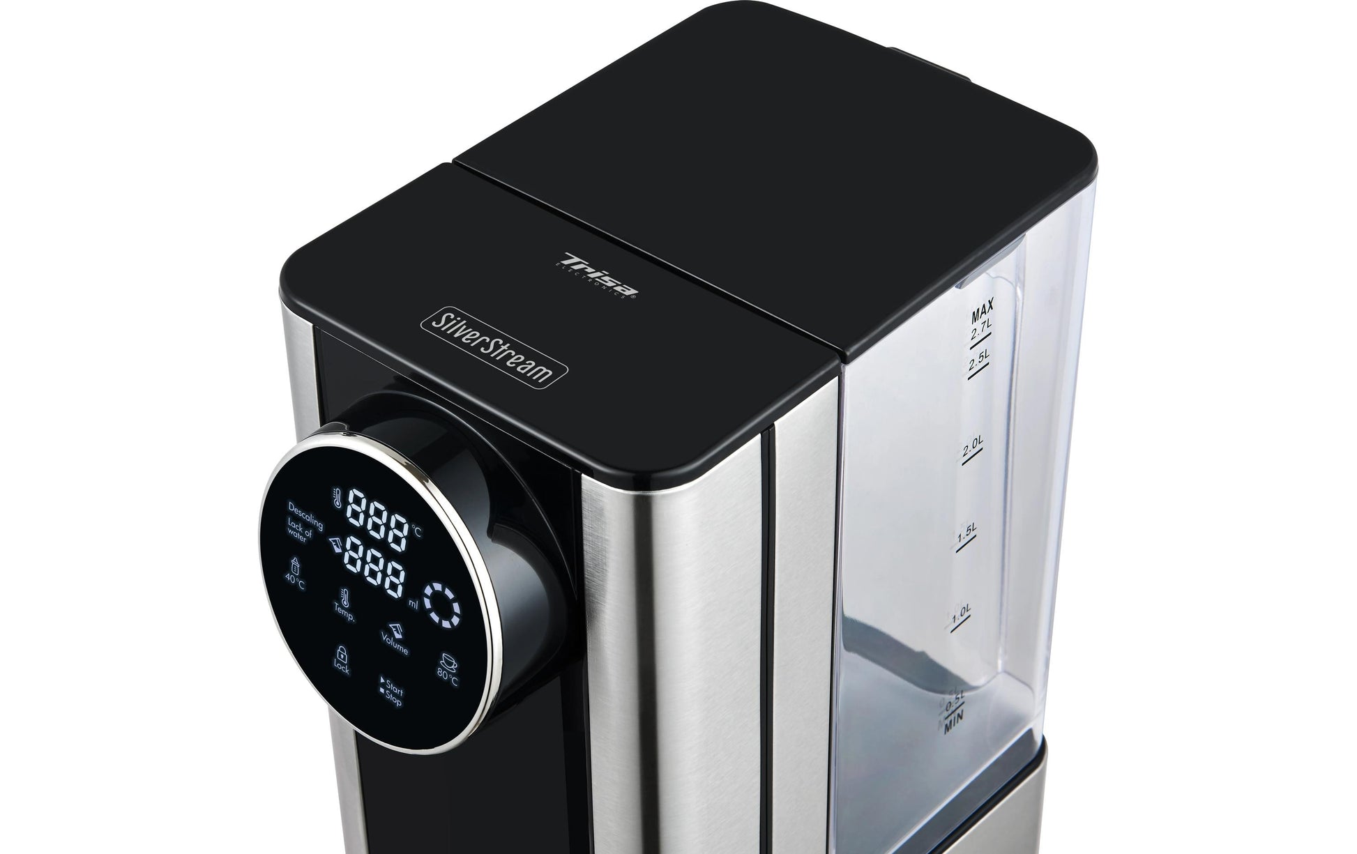 Trisa Silver Stream Wasserkocher – 2,7 l, mit Temperaturwahl, Edelstahl