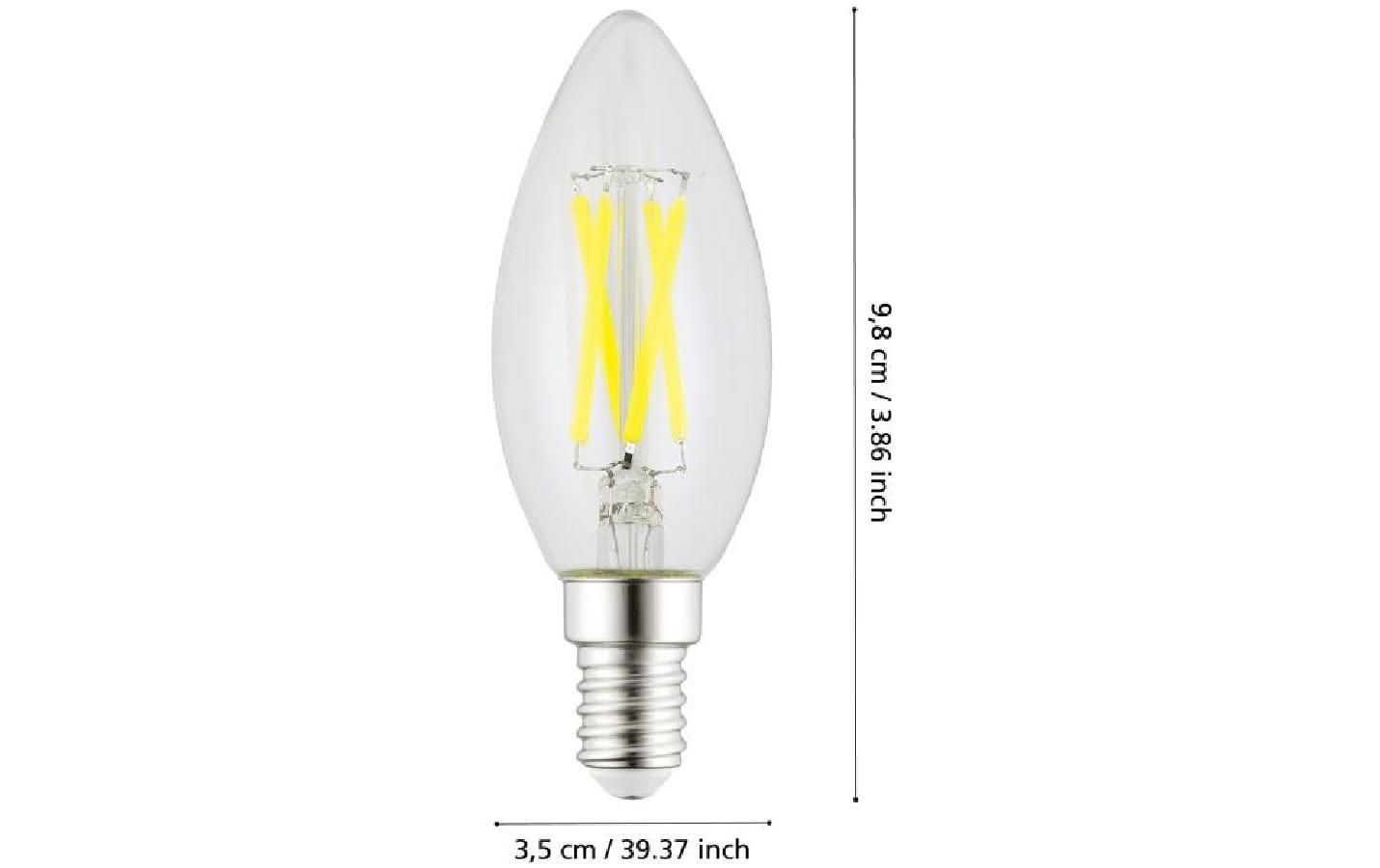 EGLO Leuchtmittel E14 Kerze – 470 lm, 2,2 W, Warmweiss 3000 K – IP20 – 1 Stk. – Transparent, Glas