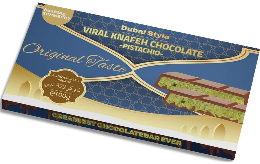 Hashtag schmeckt Viral Knafeh Chocolate Dubai – Vollmilchschokolade, Pistazien – 100 g