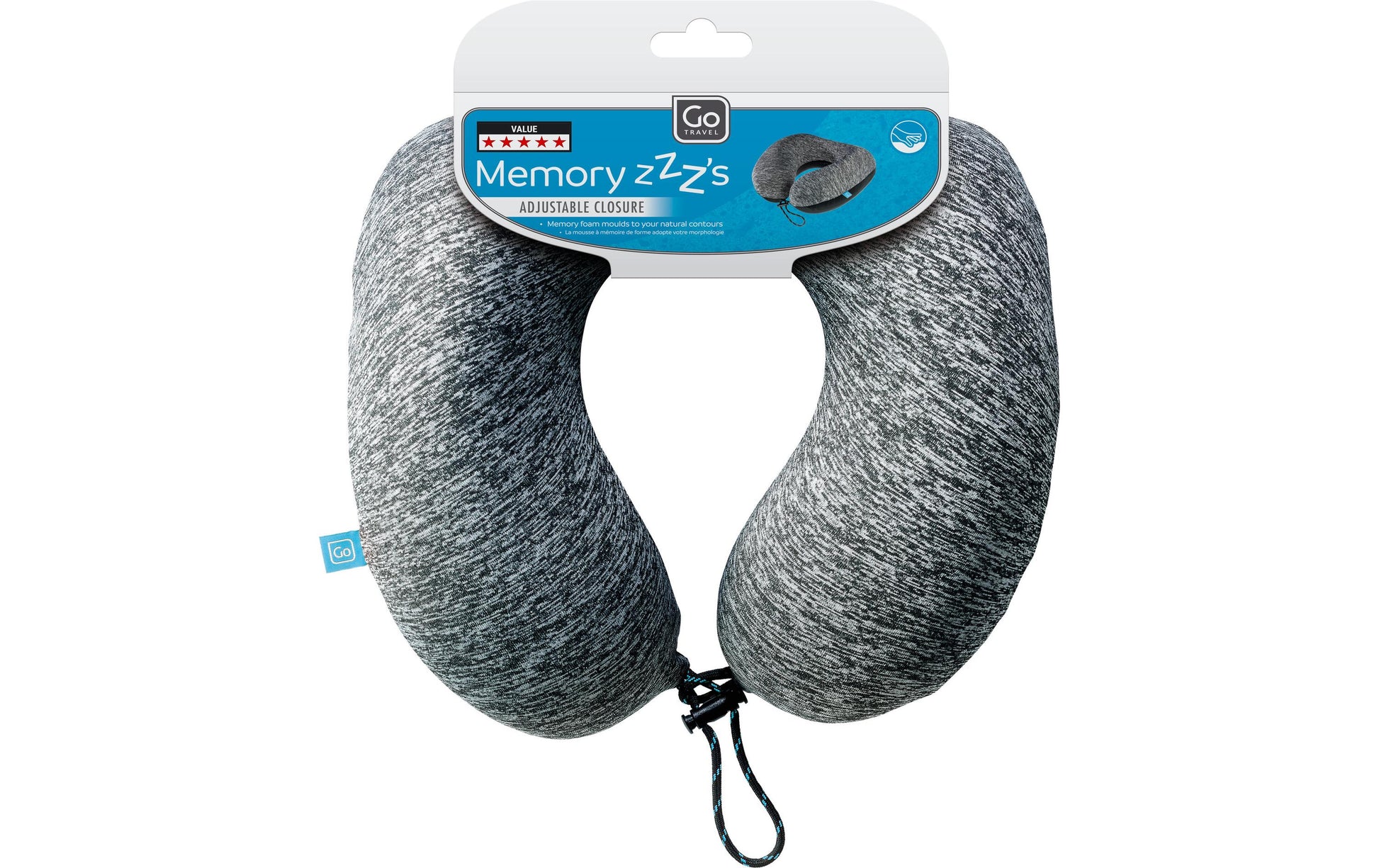 Gotravel Reisekissen Memory ZZZs – nicht aufblasbar – 26 × 28,5 cm – grau, Polyester
