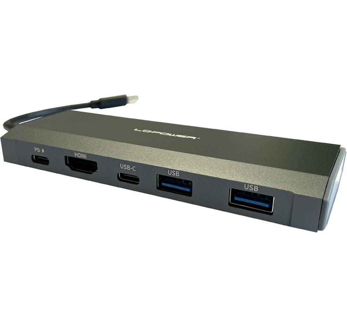 LC-Power LC-C-multi-7 M2 Multiport-Adapter – USB-C, 1× HDMI, 2× USB-A, 1× USB-C, 100 W PD, für Windows/Mac