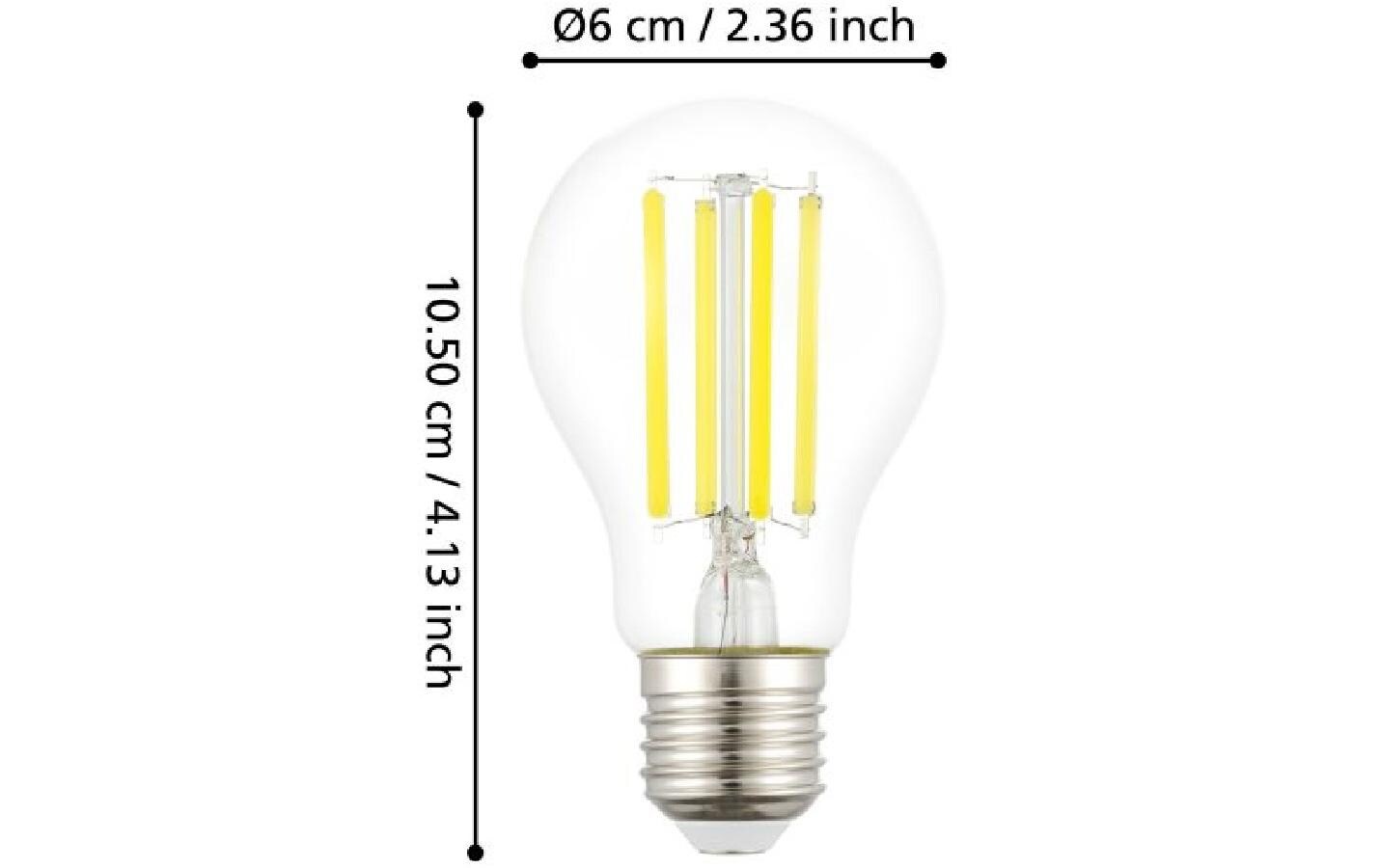 EGLO Leuchtmittel E27 A60 – Warmweiss 3000 K, 806 lm, 3,8 W – 360°, IP20 – 1 Stk., Transparentes Glas