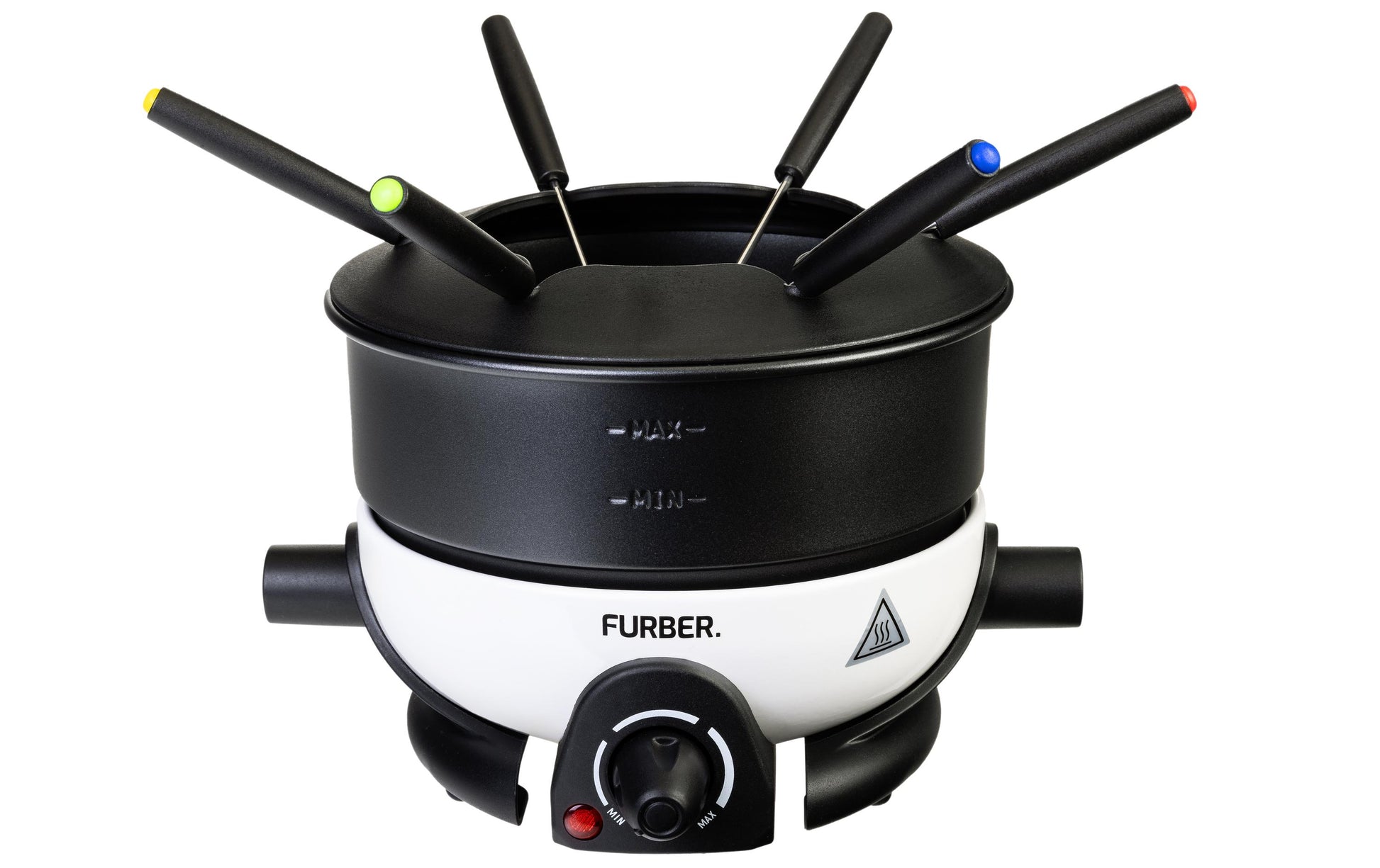 Furber. Furber Fondue-Set Alpy – Edelstahl, 1,3 l, 6 Gabeln, elektrisch – schwarz/weiss