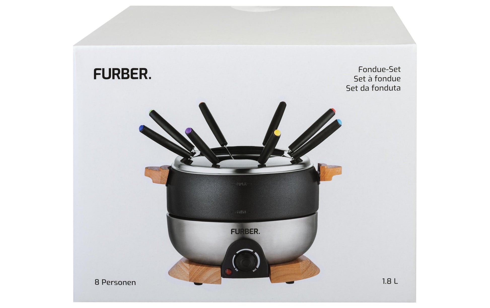 Furber. Furber Fondue-Set – Edelstahl, 1,8 l, 8 Personen, elektrisch – schwarz/silber
