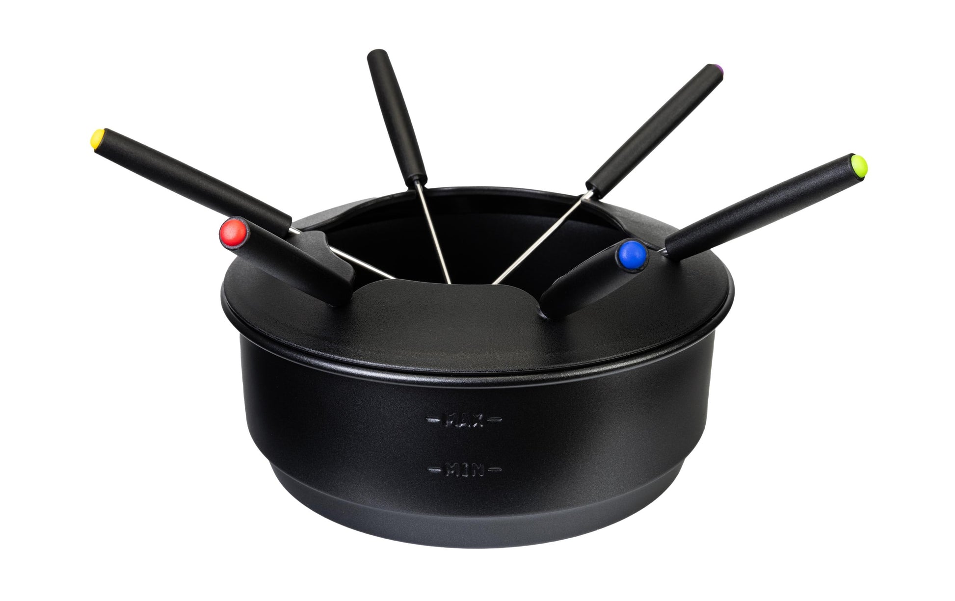 Furber. Furber Fondue-Set Alpy – Edelstahl, 1,3 l, 6 Gabeln, elektrisch – schwarz/weiss
