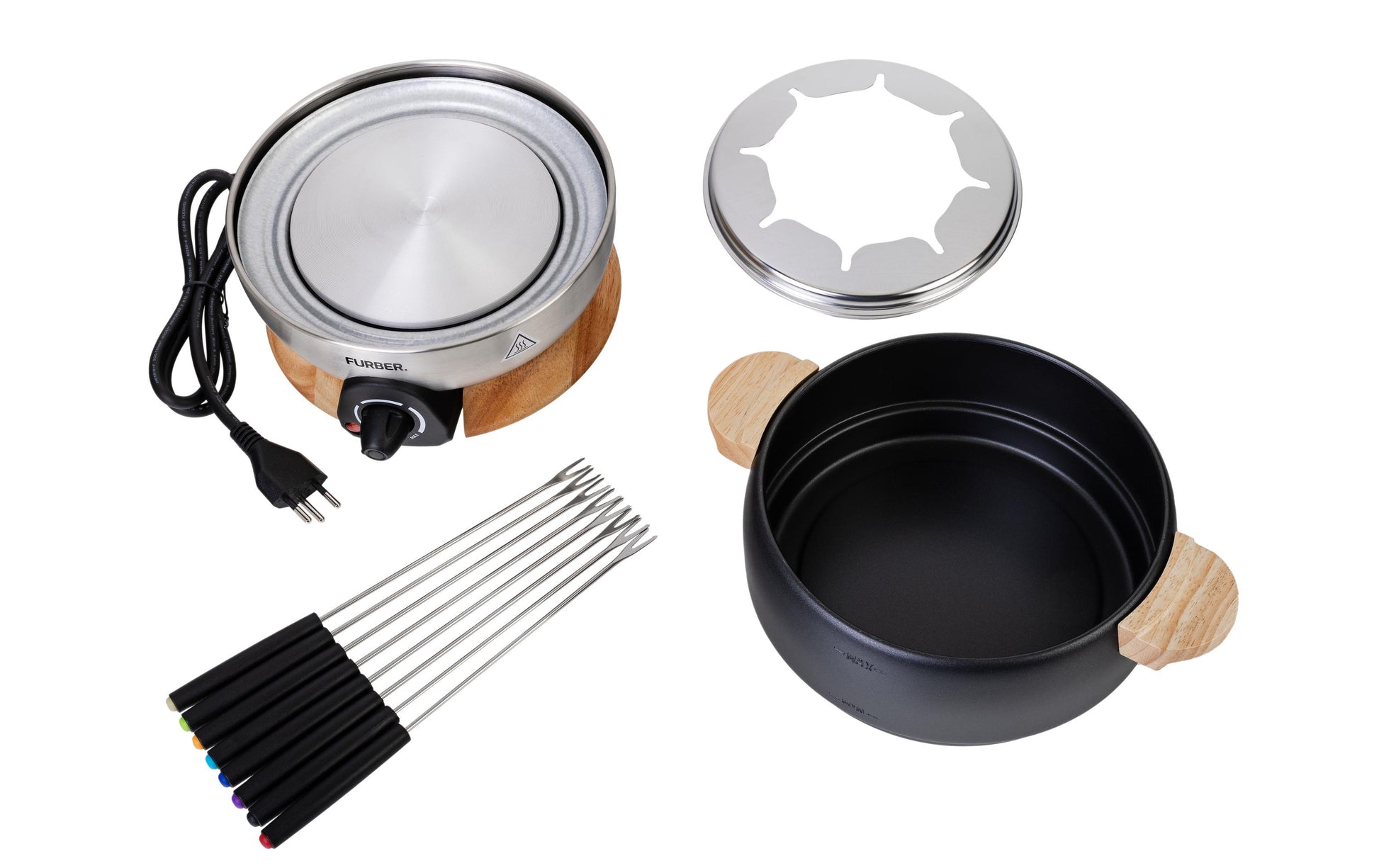 Furber. Furber Fondue-Set – Edelstahl, 1,8 l, 8 Personen, elektrisch – schwarz/silber