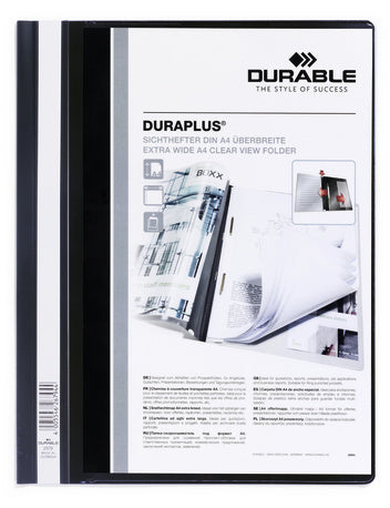 Durable Schnellhefter – A4, Kunststoff, schwarz, Sichttasche, Beschriftungsstreifen