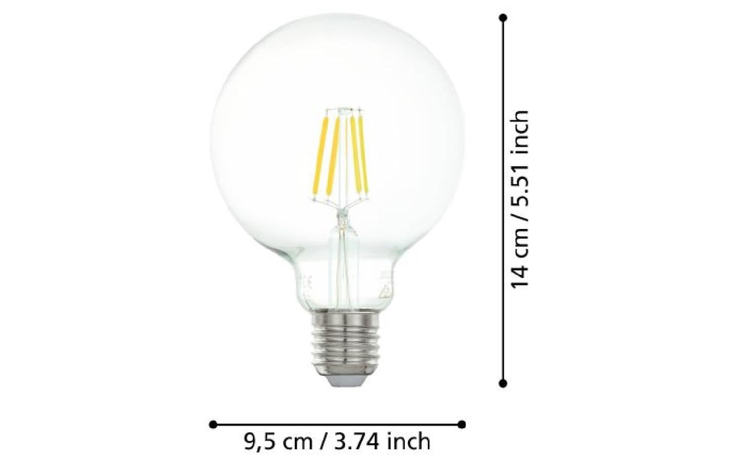 EGLO Leuchtmittel E27 Globus G95 – Warmweiss 2700 K, 470 lm, 4 W – IP20 – Transparent, Glas – 1 Stk.