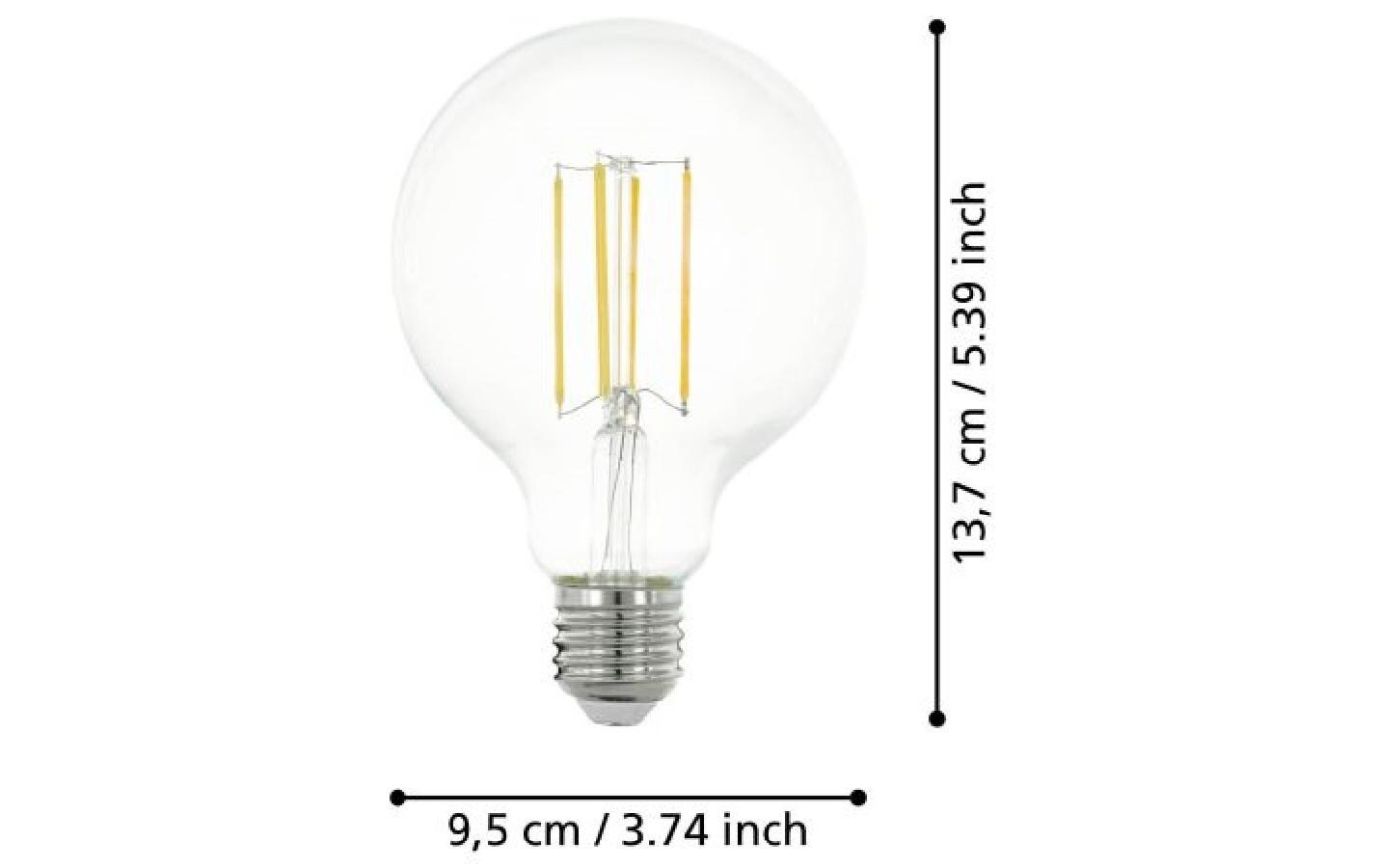 EGLO LED-Leuchtmittel E27 G95 – Warmweiss 2700 K, 1055 lm, 8 W – IP20 – 1 Stk. – Klar/Glas