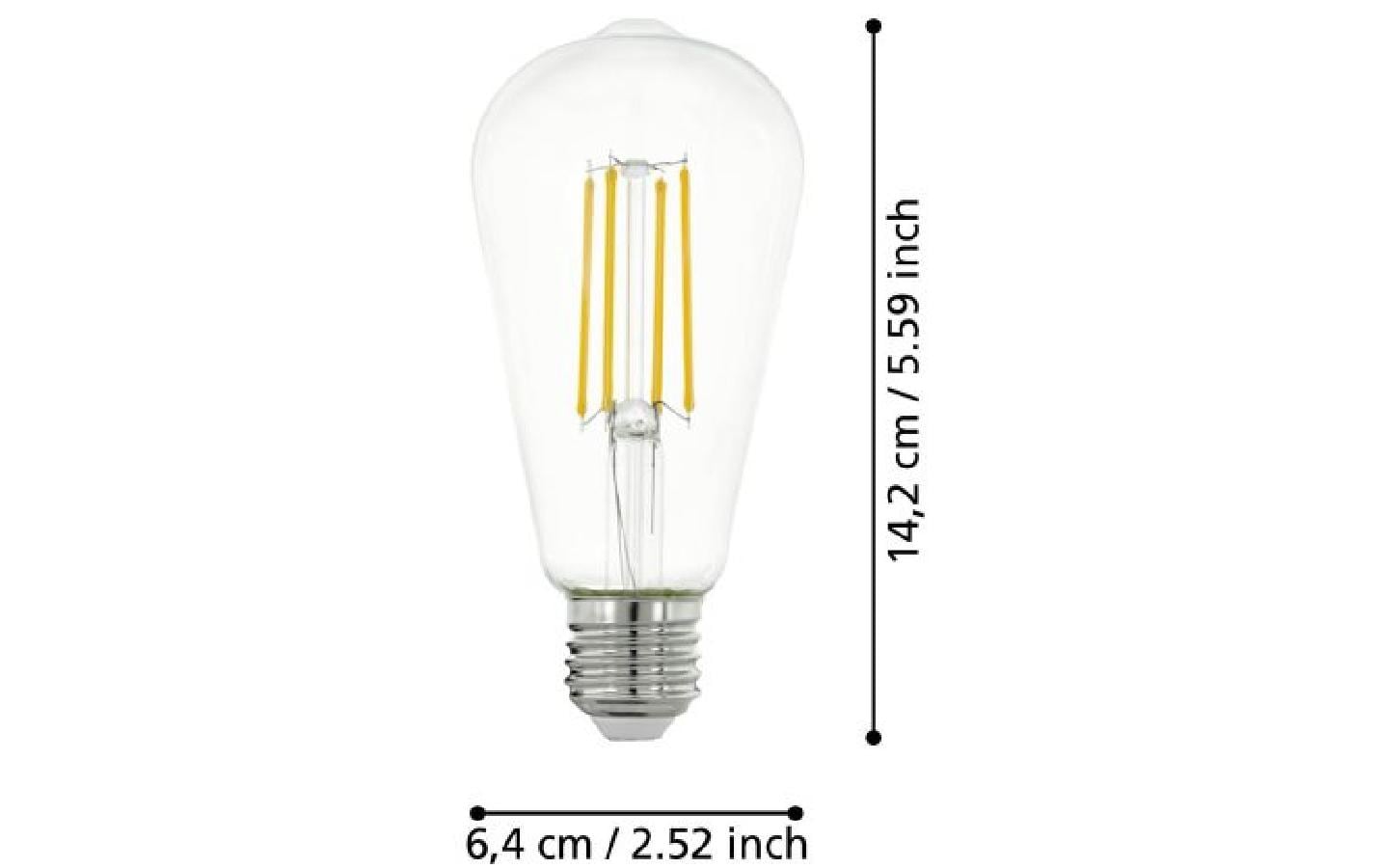 EGLO Leuchtmittel E27 ST64 – Warmweiss 2700 K, 806 lm, 7 W – 1 Stk., Transparent