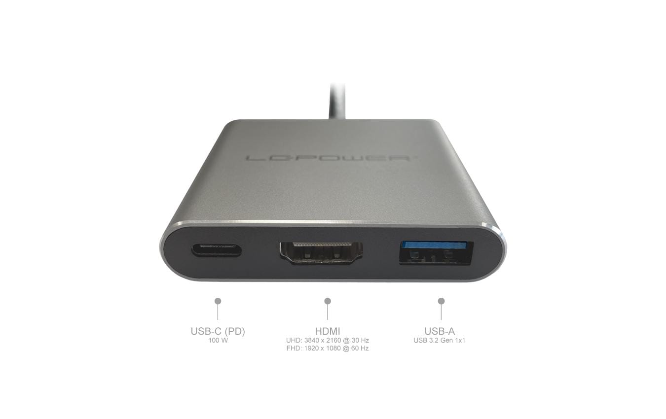LC-Power LC-C-multi-4 V2 Multiport-Adapter – USB-C, 1× HDMI, 1× USB-A