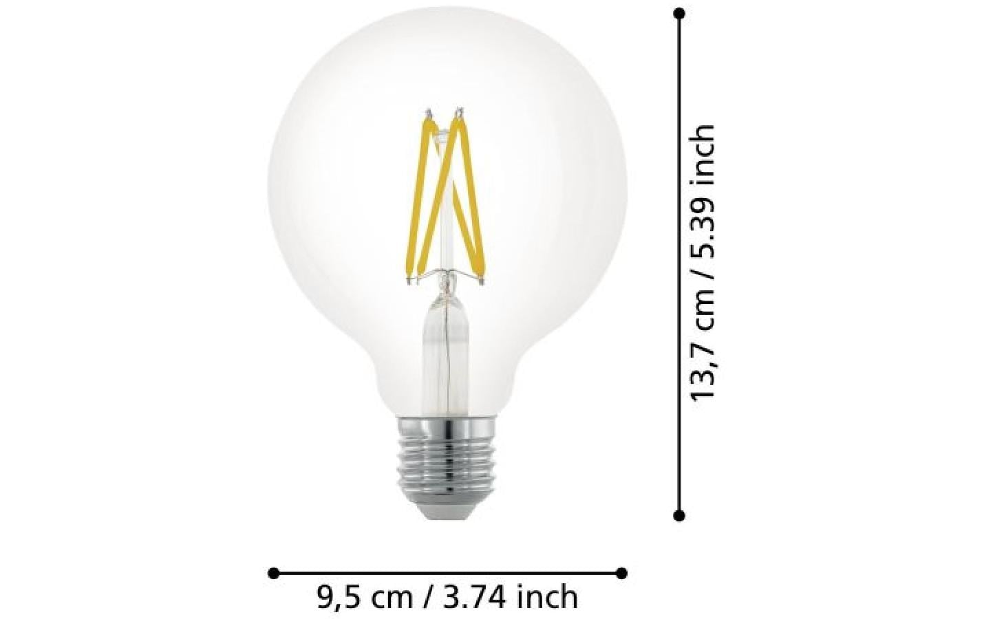 EGLO LED-Leuchtmittel E27 G95 – 806 lm, 7,5 W, Warmweiss 2700 K, dimmbar – Transparent, Glas – 1 Stk.