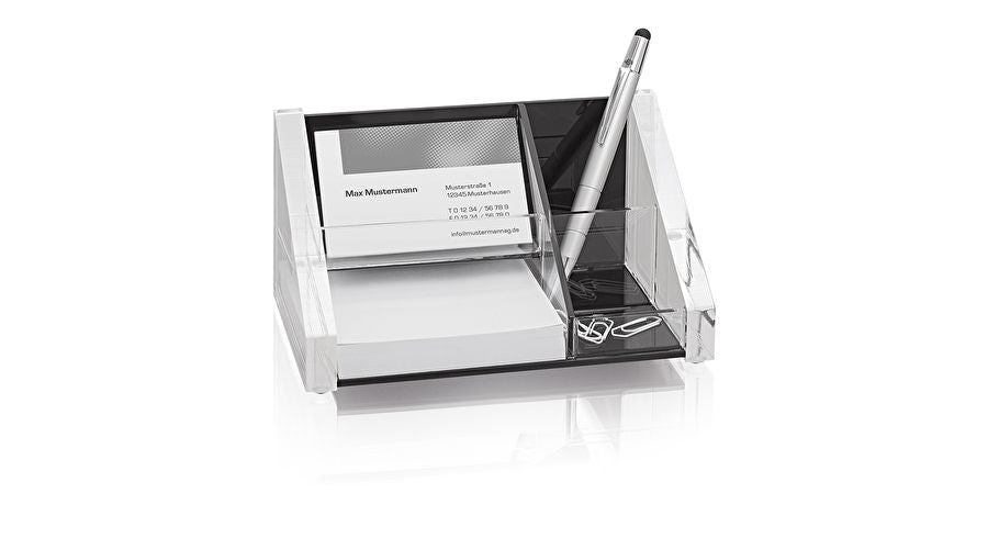 Wedo 605101 Multiköcher – 3 Fächer, Notizfach, transparent/schwarz, Kunststoff, B 105 × H 95 × T 175 mm