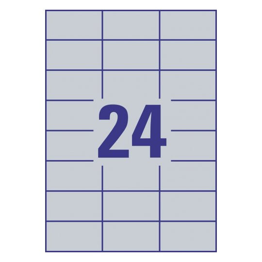 Avery Typenschild-Etiketten, 37 mm × 70 mm, silber, Polyester, selbstklebend, 20 Blätter (480 Etiketten)