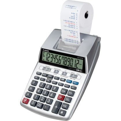 Canon Druckender Tischrechner P-23 DTSC II – 12-stellig, 2-farbiger Druck – Batteriebetrieb – Silber
