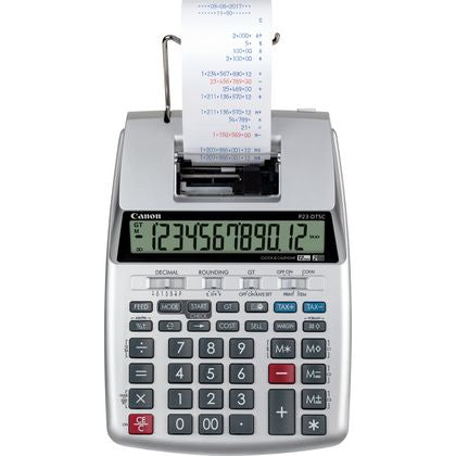 Canon Druckender Tischrechner P-23 DTSC II – 12-stellig, 2-farbiger Druck – Batteriebetrieb – Silber