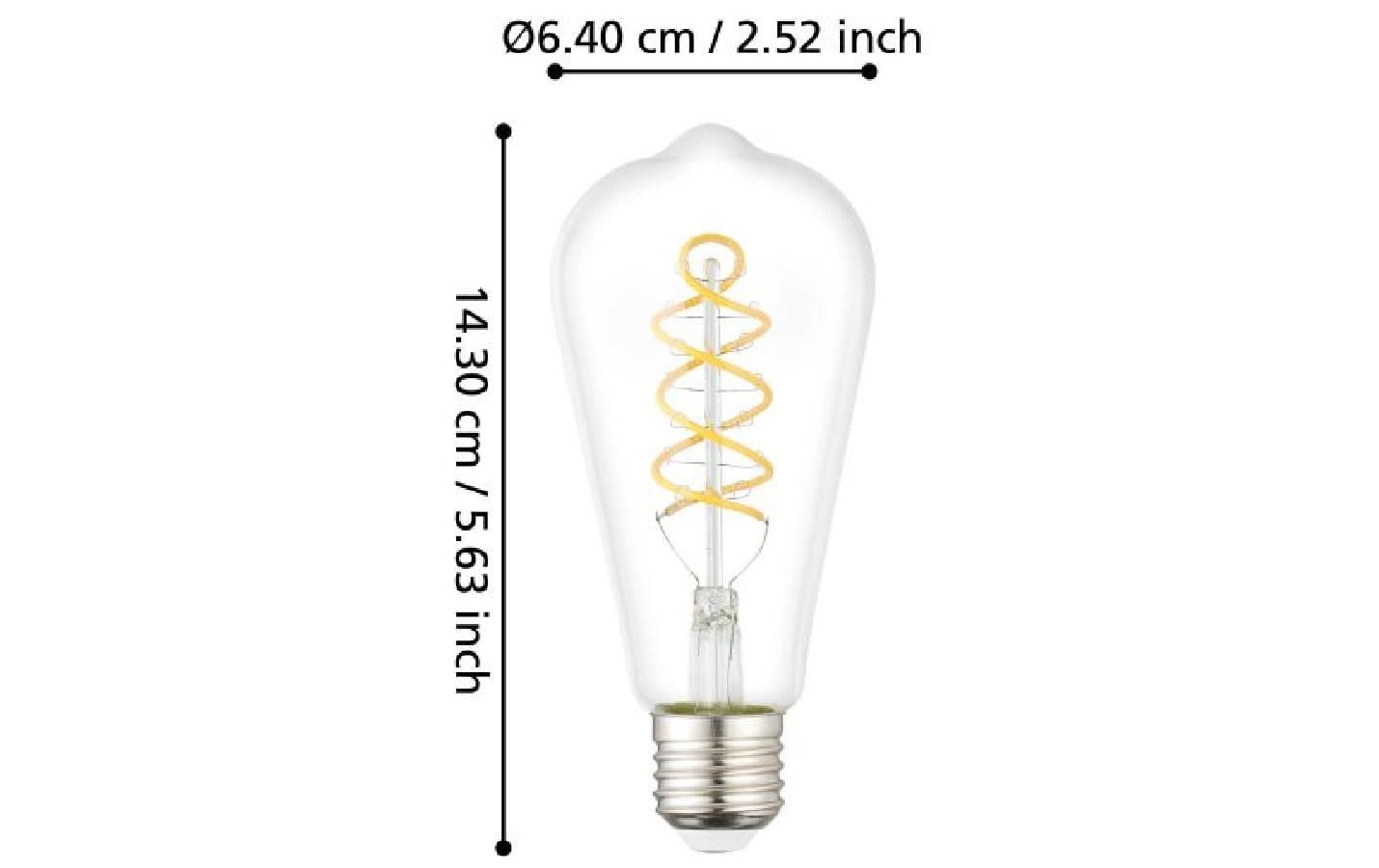 EGLO Leuchtmittel E27 ST64 – Warmweiss 2700 K, 806 lm, 7,3 W – IP20 – 1 Stk. – Transparent, Glas